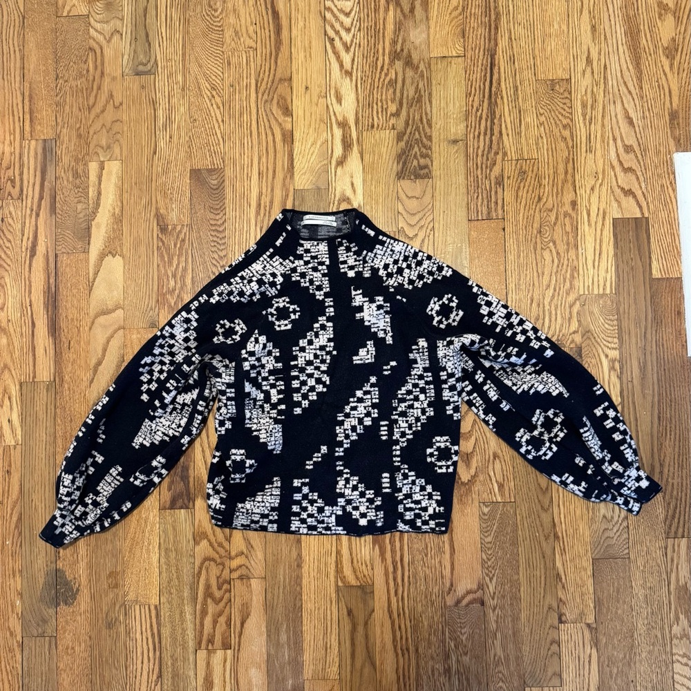 Anthropologie Maeve Navy Blue and White Turtleneck Sweater